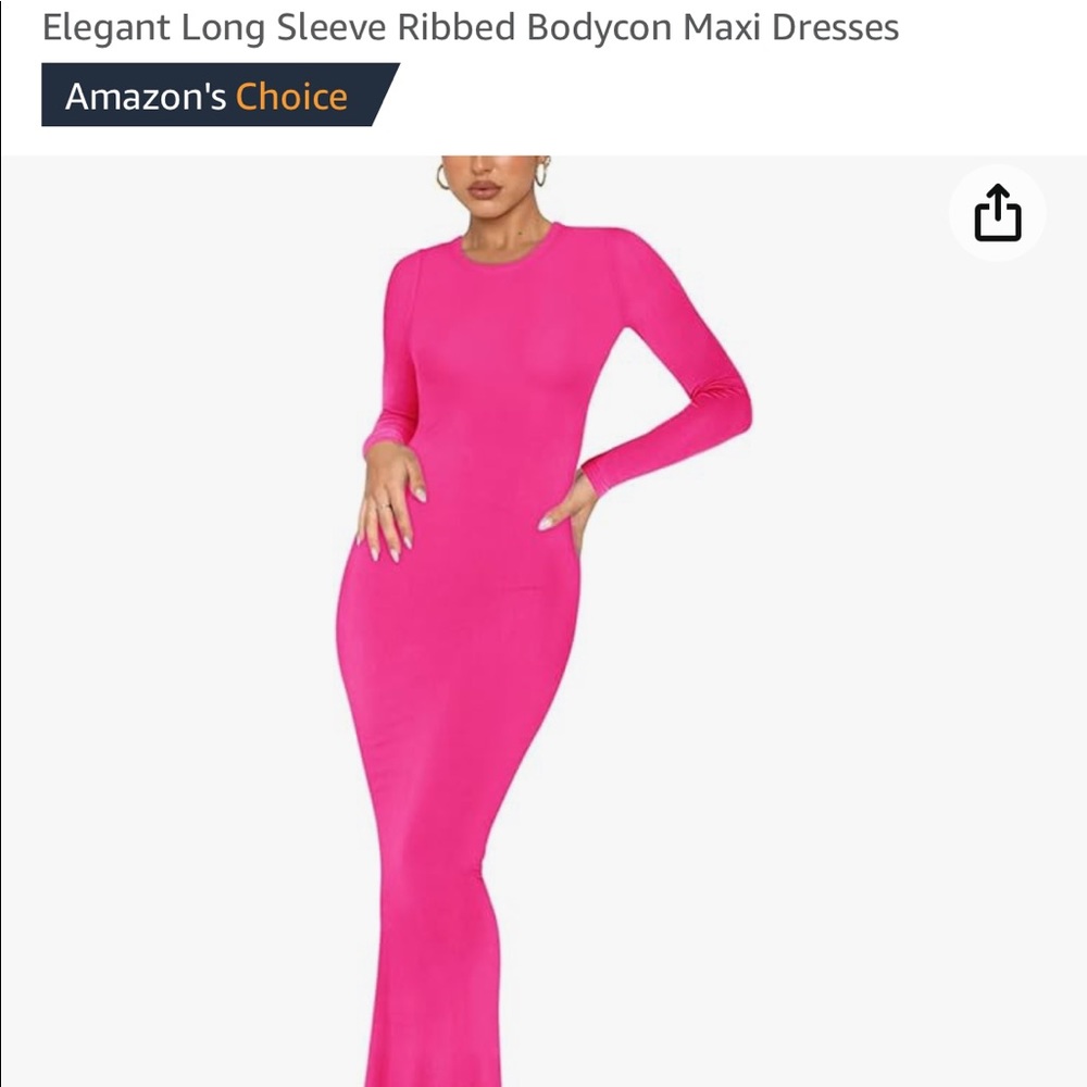REORIA Long Sleeve Ribbed Bodycon Maxi Dresses. Size Medium, Pink